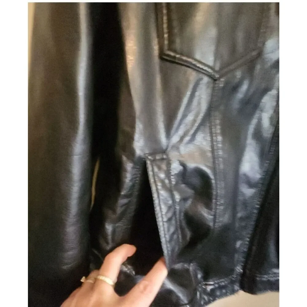 O2 Levi Strauss & Co Black soft Faux Leather Sherpa-Lined Moto Jacket w Hoodie